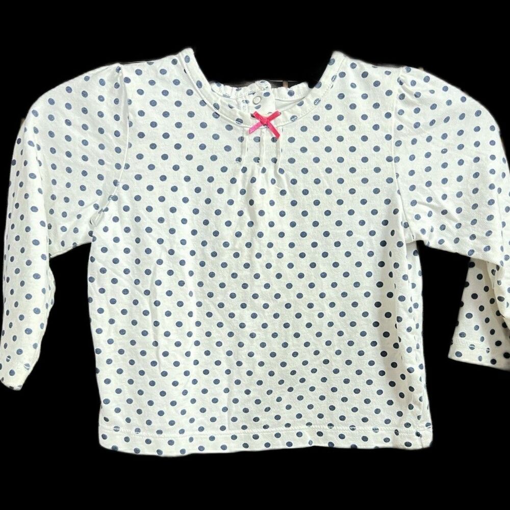 Little Me Polka Dot White/Navy Pink Bow Girls Shirt 2T
